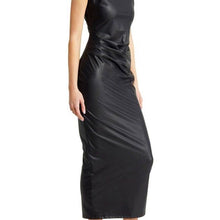 Cargar imagen en el visor de la galería, Xena Pleated Azalea Wang 4-WAY Stretch Black Vegan Leather Maxi Midi Dress
