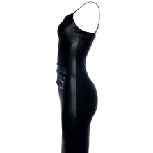 Cargar imagen en el visor de la galería, Xena Pleated Azalea Wang 4-WAY Stretch Black Vegan Leather Maxi Midi Dress
