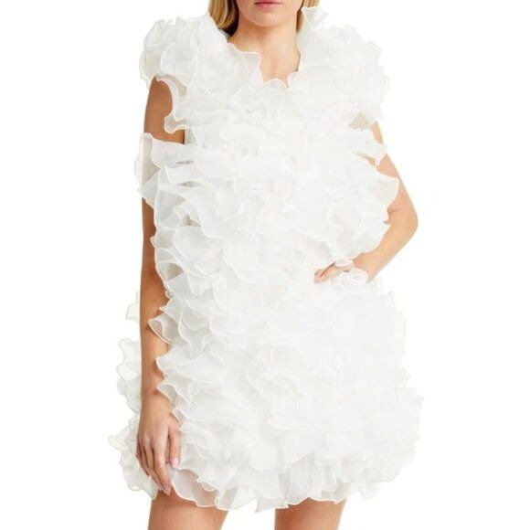 Stasia's Fool for Tulle: All White 3D Floral Mini Garden Party Dress L