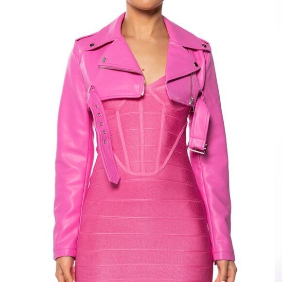 Callie Lives Stasia My Pink-er Half Ultra Cropped Moto Jacket S