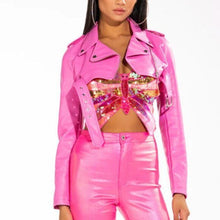 Lade das Bild in den Galerie-Viewer, Callie Lives Stasia My Pink-er Half Ultra Cropped Moto Jacket S
