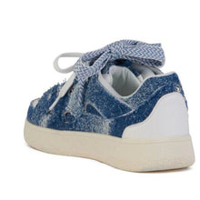 Load image into Gallery viewer, Callie Lives Miz Blue &amp; White Studded Cutout Denim Sneaker
