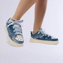 Load image into Gallery viewer, Callie Lives Miz Blue &amp; White Studded Cutout Denim Sneaker
