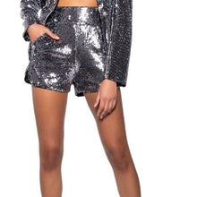 Load image into Gallery viewer, Callie Holiday Sequin Fitted Suit Blazer &amp; Shorts In Hematite Small
