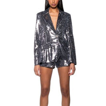 Load image into Gallery viewer, Callie Holiday Sequin Fitted Suit Blazer &amp; Shorts In Hematite Small
