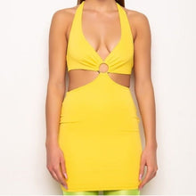 Charger l&#39;image dans la galerie, Callie Lives Stasia O—Sunshine CutOut Halter Bodycon Mini Dress Large
