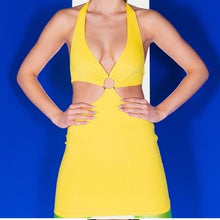 Charger l&#39;image dans la galerie, Callie Lives Stasia O—Sunshine CutOut Halter Bodycon Mini Dress Large
