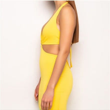 Charger l&#39;image dans la galerie, Callie Lives Stasia O—Sunshine CutOut Halter Bodycon Mini Dress Large
