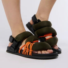 Load image into Gallery viewer, Callie Lives Miz AZALEA WANG Captivating Puffy Green Orange Sandal 7.5
