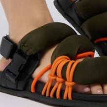 Load image into Gallery viewer, Callie Lives Miz AZALEA WANG Captivating Puffy Green Orange Sandal 7.5
