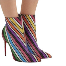 Charger l&#39;image dans la galerie, Callie So Kate Rainbow Stripe Glitter Bootie Christian Louboutin Ankle Boot US 7
