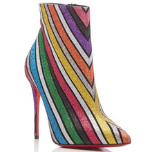 Charger l&#39;image dans la galerie, Callie So Kate Rainbow Stripe Glitter Bootie Christian Louboutin Ankle Boot US 7
