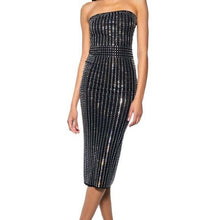 Cargar imagen en el visor de la galería, Xena Glam: Rhinestone Bandeau Strapless Midi Bodycon Dress Medium
