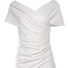 Charger l&#39;image dans la galerie, Callie-White Off-Shoulder Ruched Waist Vegan Mini Dress S
