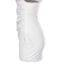 Charger l&#39;image dans la galerie, Callie-White Off-Shoulder Ruched Waist Vegan Mini Dress S
