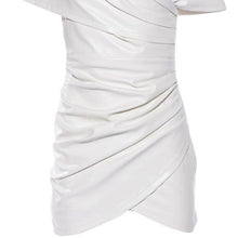 Charger l&#39;image dans la galerie, Callie-White Off-Shoulder Ruched Waist Vegan Mini Dress S
