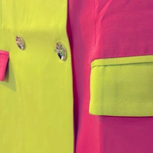 Charger l&#39;image dans la galerie, Stasia Neo-Tone: Bright Neon Green &amp; Fuchsia Pink Double Breasted Blazer Dress
