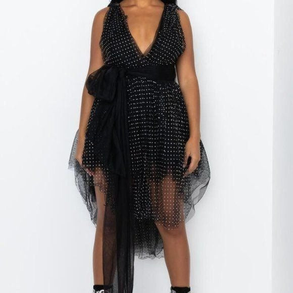 Callie Lives Stasia Akira Tulle Bling: Rhinestone Mini Black Tulle Dress Small