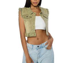 Charger l&#39;image dans la galerie, Callie Lives Miz Stone Washed AKIRA Olive Denim Crop Vest
