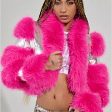 Lade das Bild in den Galerie-Viewer, STASIA 3006 Akira Loverboy Silver Pink Faux Fur Moto Jacket Large
