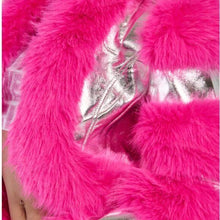 Lade das Bild in den Galerie-Viewer, STASIA 3006 Akira Loverboy Silver Pink Faux Fur Moto Jacket Large
