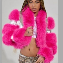 Lade das Bild in den Galerie-Viewer, STASIA 3006 Akira Loverboy Silver Pink Faux Fur Moto Jacket Large
