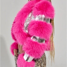 Lade das Bild in den Galerie-Viewer, STASIA 3006 Akira Loverboy Silver Pink Faux Fur Moto Jacket Large
