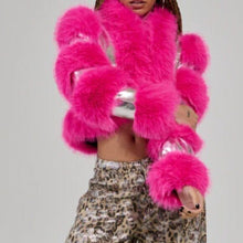 Lade das Bild in den Galerie-Viewer, STASIA 3006 Akira Loverboy Silver Pink Faux Fur Moto Jacket Large
