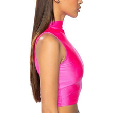 Cargar imagen en el visor de la galería, Stasia Neon: Pink Crop Sleeveless Biker Bodycon Tee
