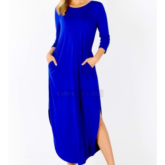 Wholesale Elaine Flow: Blue Royalty Crew Neck Maxi Dress 2 Pack