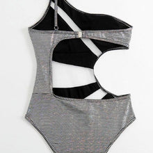 Carica l&#39;immagine nel visualizzatore di Gallery, Xena 3006: Silver Flickering Holographic Mesh Cut Out One Shoulder Swimsuit

