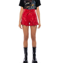 Load image into Gallery viewer, Callie Paper Vegan: High Rise Belted Bag Red Pleather Shorts Plus
