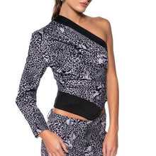 Load image into Gallery viewer, Callie Wild: One Sleeve Leopard Animal Print Cold Shoulder Asymmetrical Top
