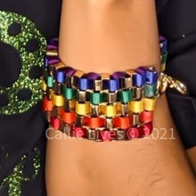 Ladda upp bild till gallerivisning, Wholesale Miz Rainbow Ribbon Weave Gold Tone Bulky Bracelet 2 Pack
