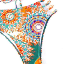 Cargar imagen en el visor de la galería, Callie Gypsy Sleeve: Multicolor Paisley Padded Plunge V-Neck Wrap Around Bikini
