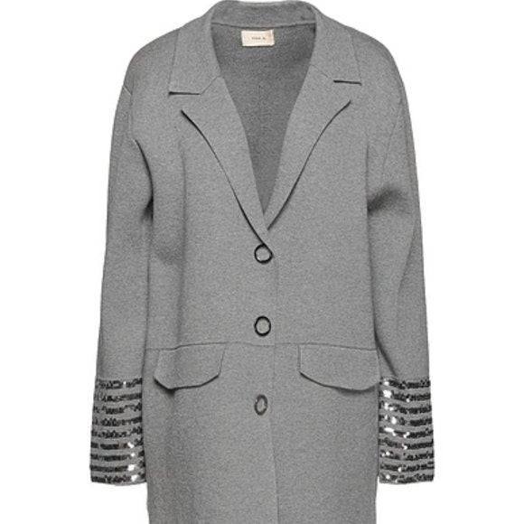 Elaine Limited Glam: Gray Baize Coat with Sequin Embellished Sleeves by TOY G.