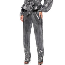 Load image into Gallery viewer, Elaine Pleats Please: Silver Metallic Palazzo Pant M
