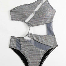 Ladda upp bild till gallerivisning, Xena 3006: Silver Flickering Holographic Mesh Cut Out One Shoulder Swimsuit
