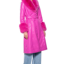 Load image into Gallery viewer, Stasia Land: Faux Fur Pink Vegan Leather Coat L
