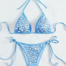 Load image into Gallery viewer, Callie Cloudy Bling Drops Triangle Side Tie Bikini

