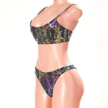 Cargar imagen en el visor de la galería, Stasia Iridescent: Rainbow Holographic Foil Snake Print Bikini
