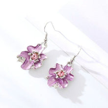 Lade das Bild in den Galerie-Viewer, Wholesale Purple Painted Rhinestone Alloy Flower Earrings and Necklace Set 3 Pack
