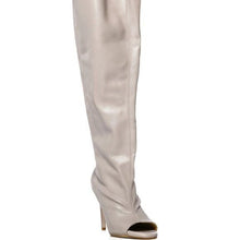 Carica l&#39;immagine nel visualizzatore di Gallery, Miz Peep the Slouch: Gray Open Toe Vegan Leather thigh high Bootie
