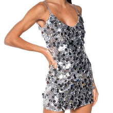 Load image into Gallery viewer, Callie Big Coins: Sequin Silver Scoop Neck Mini Dress

