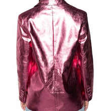 Cargar imagen en el visor de la galería, Elaine At Night: Dreamy Pink Metallic Vegan Leather Blazer Large
