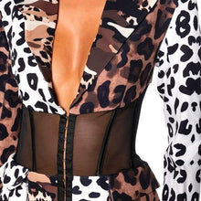 Load image into Gallery viewer, Xena Cheetah: Mesh Corset Hook &amp; Eye Blazer Mixed Media Dress Large
