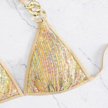 Cargar imagen en el visor de la galería, Callie Sequin Sexy: Gold Sparkling Halter-neck Chain Link Triangle Bikini
