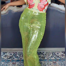 Ladda upp bild till gallerivisning, Callie Sparkling Lime Sequin Green Palazzo Pants Plus Size 2X
