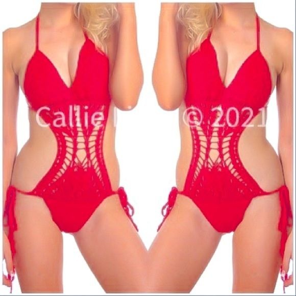 Wholesale Callie Ruby Red: Crochet String Tied Monokini 2pk