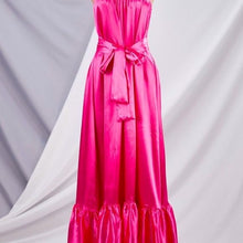 Lade das Bild in den Galerie-Viewer, Wholesale Callie Shining: Boho Chic Magenta Satin Loose Ruffle Hem Cami Strap Maxi Dress 3
